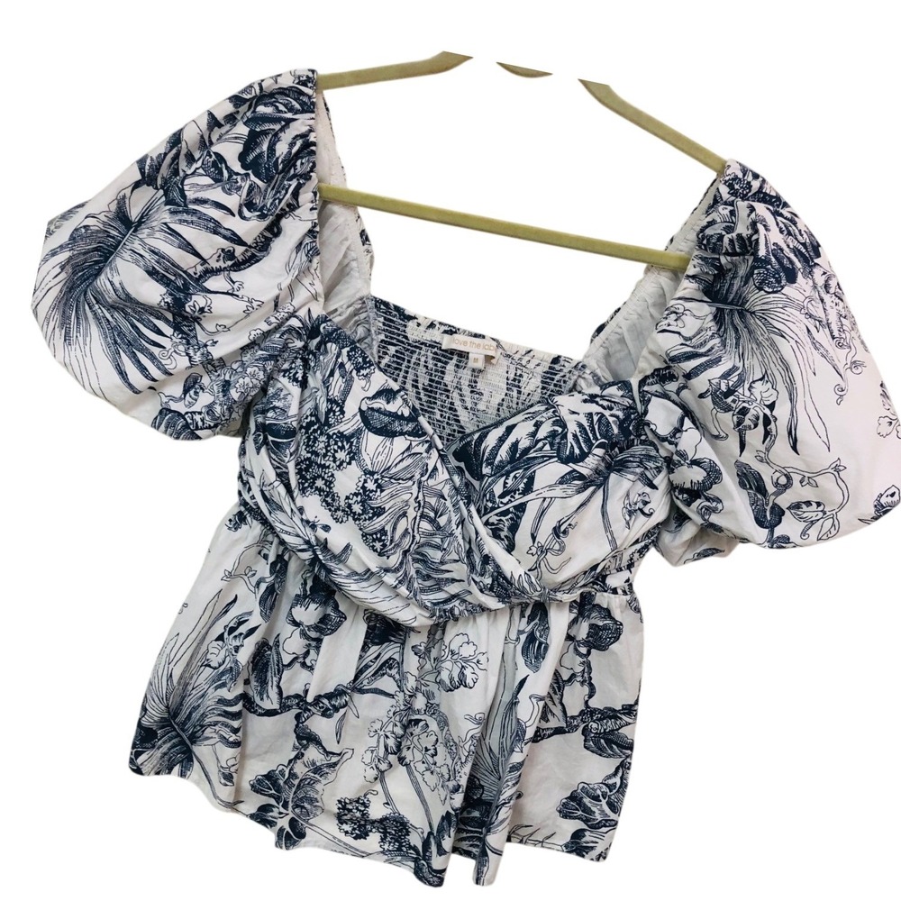 Love The Label YAFFEE Top Tropical Toile Puff Slv Smocked Wrap Size M LLP22-3619